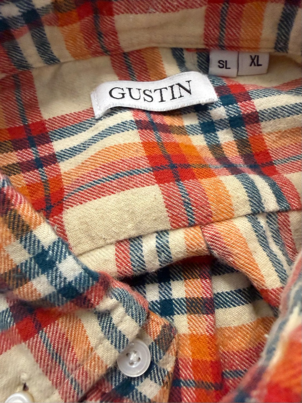 GUSTIN Cream/Orange/Red/Navy Plaid Button-Down Shirt - XL Slim - Picture 3 of 4